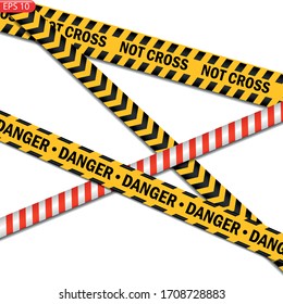 Líneas de precaución en color y negro aisladas. Cintas de advertencia realistas. Señales de peligro. Fondo vectorial.