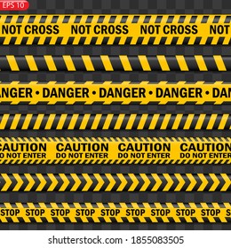 Black and color caution lines isolated. Realistic warning tapes. Danger signs. Vector background.