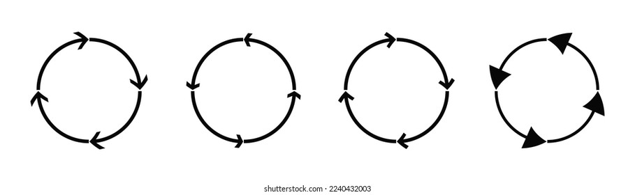 Black color circular lines collection set. Black circle with a combination of arrows isolated on white background.