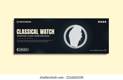 Black Color Classic Watch Brand Product Social Media, Cover Or Banner Template Premium Psd