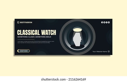 Black Color Classic Watch Brand Product Social Media, Cover Or Banner Template Premium Psd