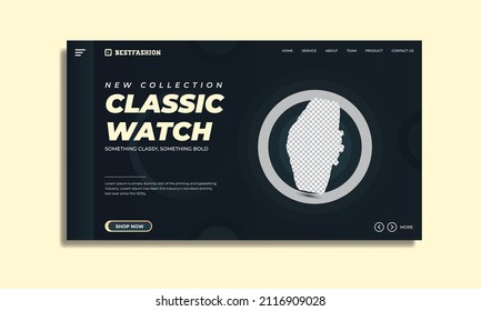 Black color classic watch brand product Social media post cover Design or banner template Premium