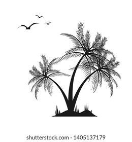black color Coconut Tree vector illustration. Silhouette of Palm Trees isolated on white background. Suitable for summer background