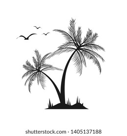 black color Coconut Tree vector illustration. Silhouette of Palm Trees isolated on white background. Suitable for summer background