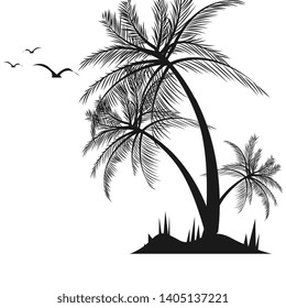 black color Coconut Tree vector illustration. Silhouette of Palm Trees isolated on white background. Suitable for summer background