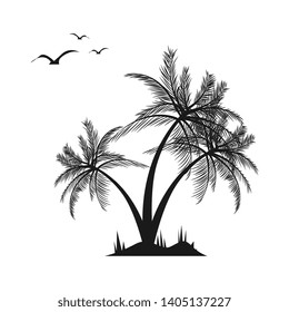 black color Coconut Tree vector illustration. Silhouette of Palm Trees isolated on white background. Suitable for summer background