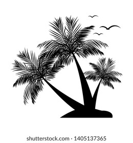 black color Coconut Tree vector illustration. Silhouette of Palm Trees isolated on white background. Suitable for summer background