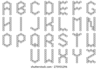 Black color connecting hexagon ring alphabet letters