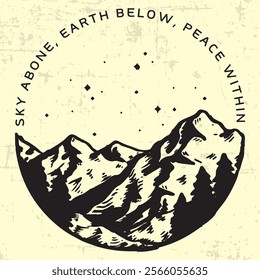 BLACK COLOR DESIGN MOUNTAINS AND STARS TYPE AND GRUNGE