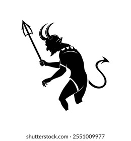 Black Color devil Silhouette Vector Illustration, Solid White Background.