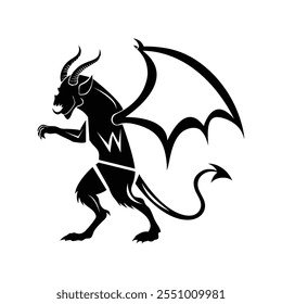 Black Color devil Silhouette Vector Illustration, Solid White Background.