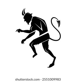 Black Color devil Silhouette Vector Illustration, Solid White Background.