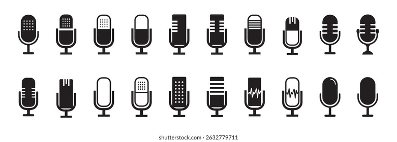 Black color different microphone collection. Microphone vector icon. Studio Symbol collection. vector illustration eps 10