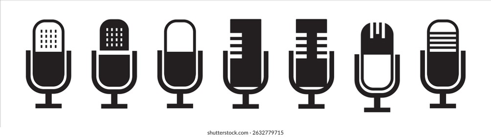 Black color different microphone collection. Microphone vector icon. Studio Symbol collection. vector illustration eps 10