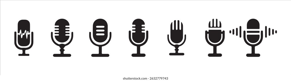 Black color different microphone collection. Microphone vector icon. Studio Symbol collection. vector illustration eps 10