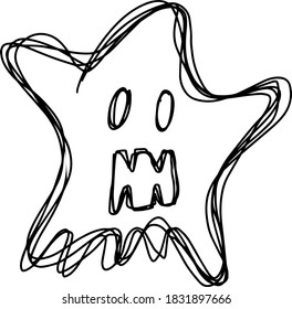 Black color doodle line handdrawing in ghost shape on white background