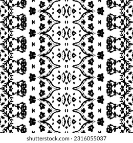 Patrón Doodle de color negro. Patrón de tinta de diseño étnico. Resumen de Geo Batik. Tejido de Doodle oscuro de color negro. Batik con tinta étnica. Vector de Ikat Tribal Simple. Vector de Doodle Oscuro sin Precedentes