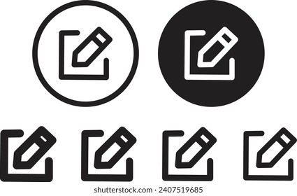 Black color edit pen icon, create modify pen sign button, Pencil icon, sign up icon - editing text file document icons.