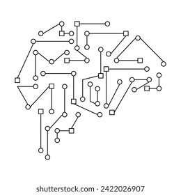 Tarjeta de circuito electrónico de color negro en la ilustración de vector de forma cerebral. Tecnología, ciencia, mente futurista.