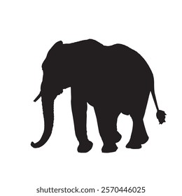 Black color elephant on white background.