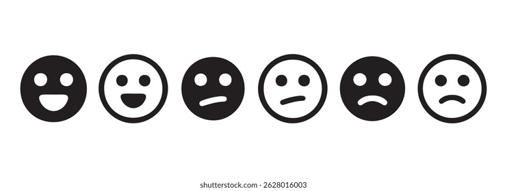 Black color emoji face icon. Emojis face icon in hand drawn style. Doodle emoticons vector illustration eps 10