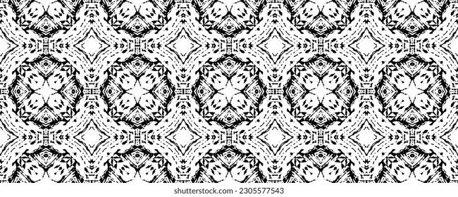 Black Color Ethnic Line Vector. Native Ink Doodle Batik. Black Colour Dark Scribble Pattern. Seamless Native Ink Pattern. Simple Bohemian Pattern. Ethnic Wavy Print. Seamless Dark Scribble Design