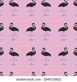black color flamingo patterns on pink background, vector, decorative design, textile, fabric, napkin, backdrop