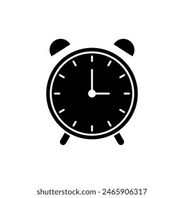 Black color flat design alarm clock vector icon