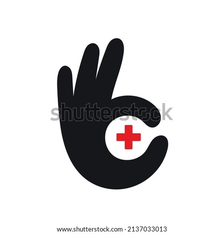 Black and color flat Hand holding plus icon Sign. okay hand gesture

