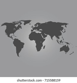 Black color flat World map vector