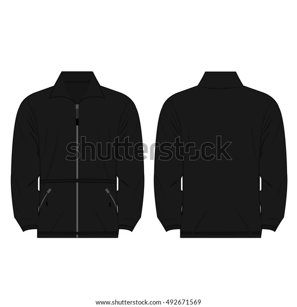 black color fleece outdoor jacket isolated\
vector on the white\
background