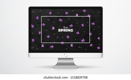 Black color floral banner background. Purple lilac flowers and petals luxury vector illustration, website template or premium card romantic design