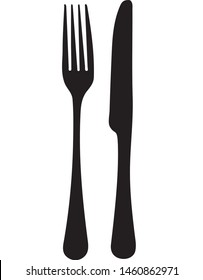 Black color fork and knife flat vector illustration.