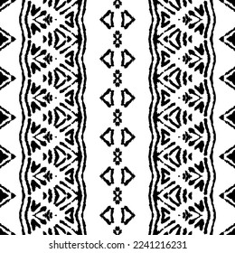 Black Color Geometric Pattern. Simple Tribal Ikat Batik. Ethnic Boho Batik. Black Colour Dark Doodle Textile. Doodle Design Ink Pattern. Ethnic Ink Scribble Vector. Abstract Dark Doodle Repeat