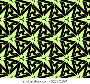 Black color geometry seamless pattern. Abstract line, shape. Vector illustration. Green background. For design, interior, wallpaper