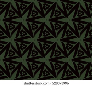 Black color geometry seamless pattern. Abstract line, shape. Vector illustration. Green background. For design, interior, wallpaper