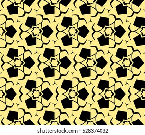 Black color geometry seamless pattern. Abstract line, shape. Vector illustration. Yellow background. For design, interior, wallpaper