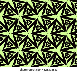 Black color geometry seamless pattern. Abstract line, shape. Vector illustration. Green background. For design, interior, wallpaper