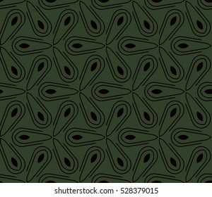 Black color geometry seamless pattern. Abstract line, shape. Vector illustration. Green background. For design, interior, wallpaper