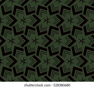 Black color geometry seamless pattern. Abstract line, shape. Vector illustration. Green background. For design, interior, wallpaper
