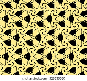 Black color geometry seamless pattern. Abstract line, shape. Vector illustration. Yellow background. For design, interior, wallpaper