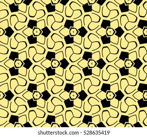 Black color geometry seamless pattern. Abstract line, shape. Vector illustration. Yellow background. For design, interior, wallpaper