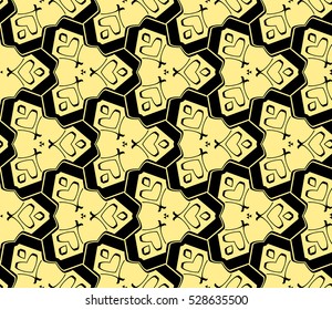 Black color geometry seamless pattern. Abstract line, shape. Vector illustration. Yellow background. For design, interior, wallpaper
