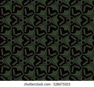 Black color geometry seamless pattern. Abstract line, shape. Vector illustration. Green background. For design, interior, wallpaper
