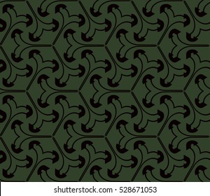 Black color geometry seamless pattern. Abstract line, shape. Vector illustration. Green background. For design, interior, wallpaper