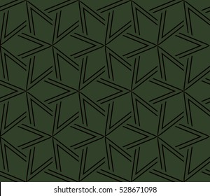 Black color geometry seamless pattern. Abstract line, shape. Vector illustration. Green background. For design, interior, wallpaper