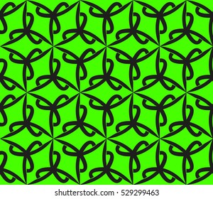 Black color geometry seamless pattern. Abstract line, shape. Vector illustration. Green background. For design, interior, wallpaper