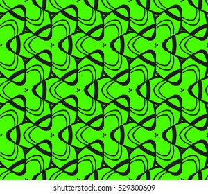Black color geometry seamless pattern. Abstract line, shape. Vector illustration. Green background. For design, interior, wallpaper