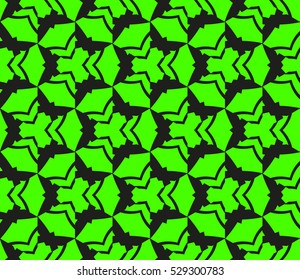 Black color geometry seamless pattern. Abstract line, shape. Vector illustration. Green background. For design, interior, wallpaper