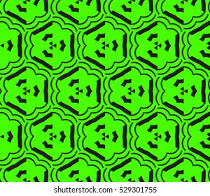Black color geometry seamless pattern. Abstract line, shape. Vector illustration. Green background. For design, interior, wallpaper